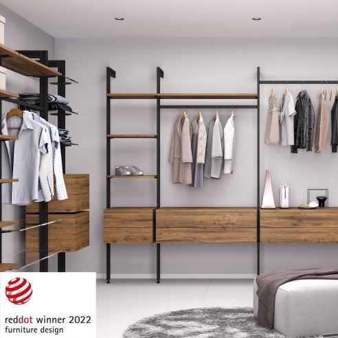 Emuca Kit di staffe per 4 ripiani in legno e 1 asta appendiabiti lunga 1 m Zero, Alluminio e Zama e Tecnoplastica