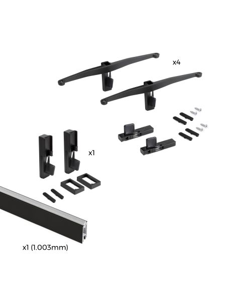 Emuca Kit di staffe per 4 ripiani in legno e 1 asta appendiabiti lunga 1 m Zero, Alluminio e Zama e Tecnoplastica