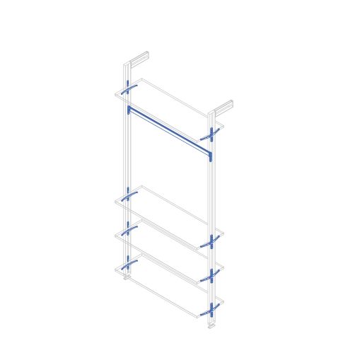 Emuca Kit di staffe per 4 ripiani in legno e 1 asta appendiabiti lunga 1 m Zero, Alluminio e Zama e Tecnoplastica