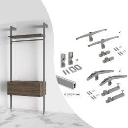 Emuca Kit di staffe per 1 ripiano in legno, 1 modulo e 1 asta di sospensione lunghezza 1m Zero, Zama, colore Grigio