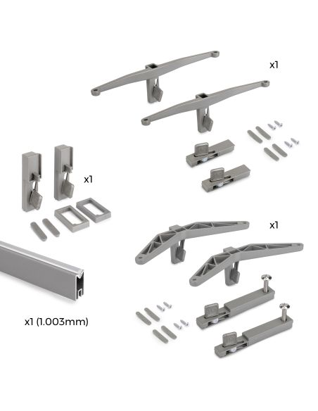 Emuca Kit di staffe per 1 ripiano in legno, 1 modulo e 1 asta di sospensione lunghezza 1m Zero, Zama, colore Grigio