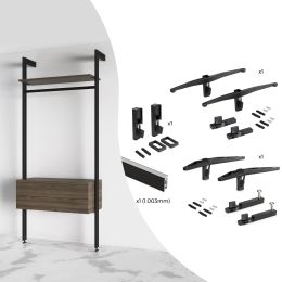 Emuca Kit di staffe per 1 ripiano in legno, 1 modulo e 1 asta di sospensione, lunghezza 1 m Zero, Zama, Verniciato nero