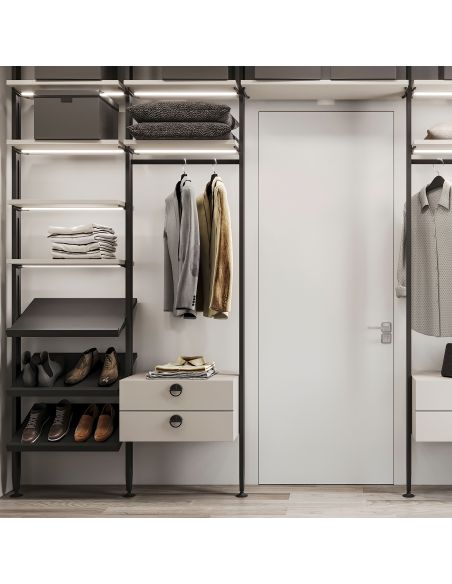 Emuca Kit di staffe per 1 ripiano in legno, 1 modulo e 1 asta di sospensione, lunghezza 1 m Zero, Zama, Verniciato nero