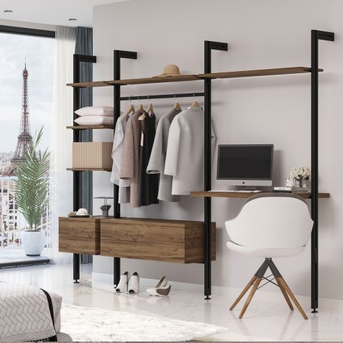 Emuca Kit di staffe per 1 ripiano in legno, 1 modulo e 1 asta di sospensione, lunghezza 1 m Zero, Zama, Verniciato nero