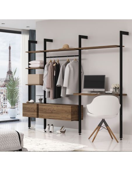 Emuca Kit di staffe per 1 ripiano in legno, 1 modulo e 1 asta di sospensione, lunghezza 1 m Zero, Zama, Verniciato nero