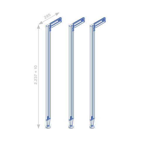 Emuca Lotto di 3 strutture Zero con ferramenta e profili per il montaggio a pavimento e a parete con piedino circolare