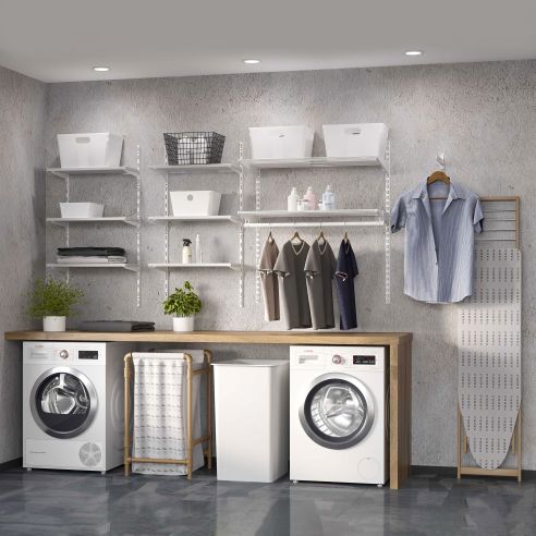 Emuca Kit di 3 mensole con staffe e supporti a parete Jagmet, lunghezza 230 mm, Acciaio, Verniciato bianco