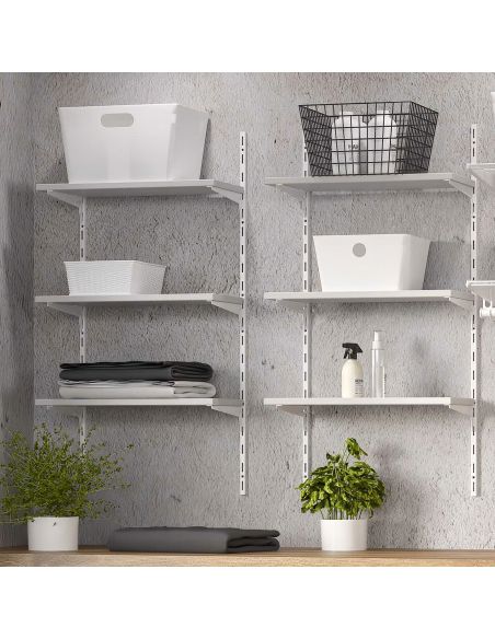 Emuca Kit di 3 mensole con staffe e supporti a parete Jagmet, lunghezza 230 mm, Acciaio, Verniciato bianco