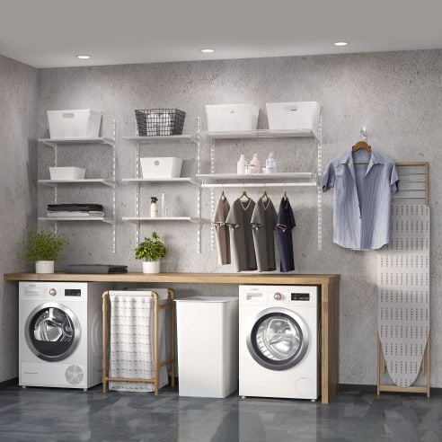 Emuca Kit di 3 mensole con staffe e supporti a parete Jagmet, lunghezza 280 mm, Acciaio, Verniciato bianco