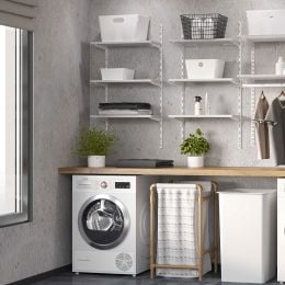 Emuca Kit di 3 mensole con staffe e supporti a parete Jagmet, lunghezza 380 mm, Acciaio, Verniciato bianco 2