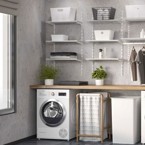 Emuca Kit di 3 mensole con staffe e supporti a parete Jagmet, lunghezza 380 mm, Acciaio, Verniciato bianco