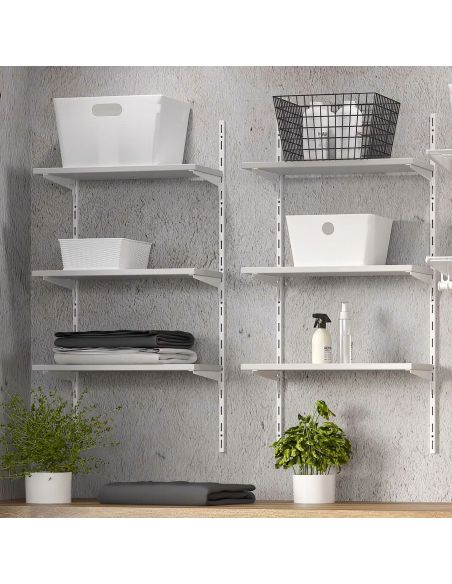 Emuca Kit di 3 mensole con staffe e supporti a parete Jagmet, lunghezza 380 mm, Acciaio, Verniciato bianco