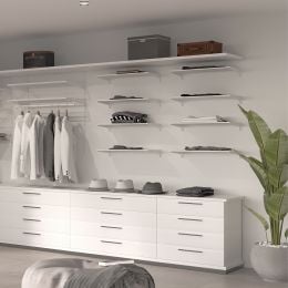 Emuca Lotto di 4 mensole con staffe e piastre per il montaggio a parete Jagmet, lunghezza 280 mm, Acciaio, Verniciato bianco 2