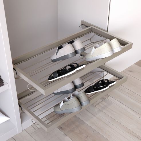 Emuca Kit di porta scarpe in metallo e telaio scorrevole a chiusura ammortizzata per armadio, regolabile, modulo 600 mm, Grigio 