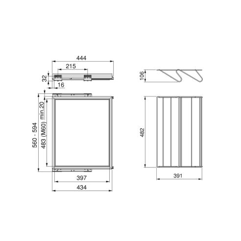 Emuca Kit di porta scarpe in metallo e telaio scorrevole a chiusura ammortizzata per armadio, regolabile, modulo 600 mm, Grigio 