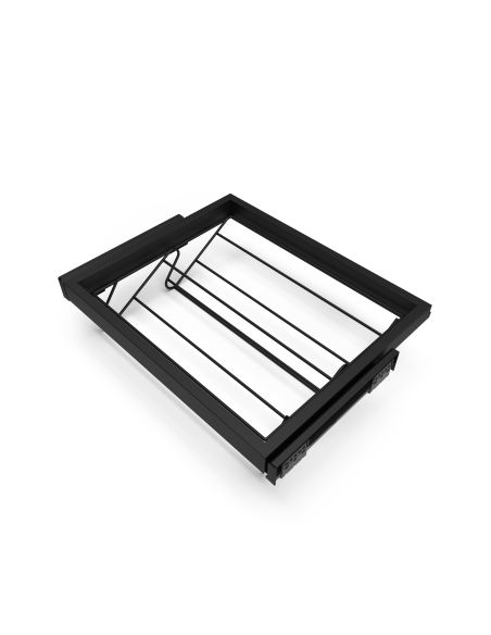 Emuca Kit di porta scarpe in metallo e telaio scorrevole a chiusura ammortizzata per armadio, regolabile, modulo 600 mm, Nero