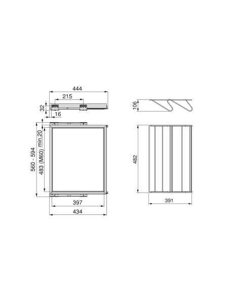 Emuca Kit di porta scarpe in metallo e telaio scorrevole a chiusura ammortizzata per armadio, regolabile, modulo 600 mm, Nero