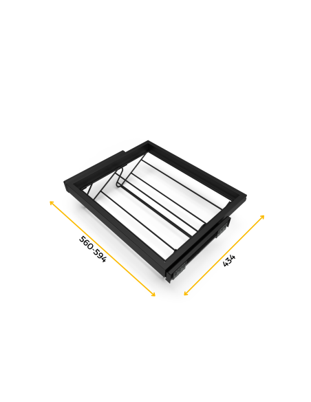 Emuca Kit di porta scarpe in metallo e telaio scorrevole a chiusura ammortizzata per armadio, regolabile, modulo 600 mm, Nero