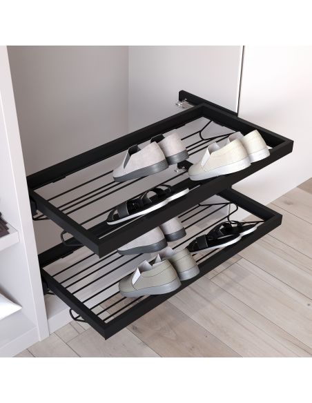 Emuca Kit di porta scarpe in metallo e telaio con guide a chiusura ammortizzata per armadio, regolabile, modulo 800 mm, Nero