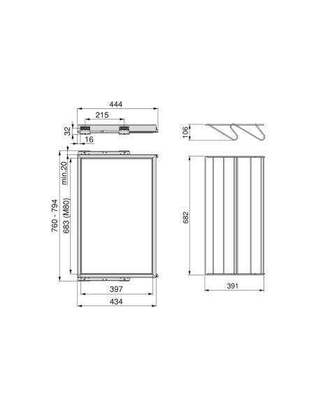 Emuca Kit di porta scarpe in metallo e telaio con guide a chiusura ammortizzata per armadio, regolabile, modulo 800 mm, Nero