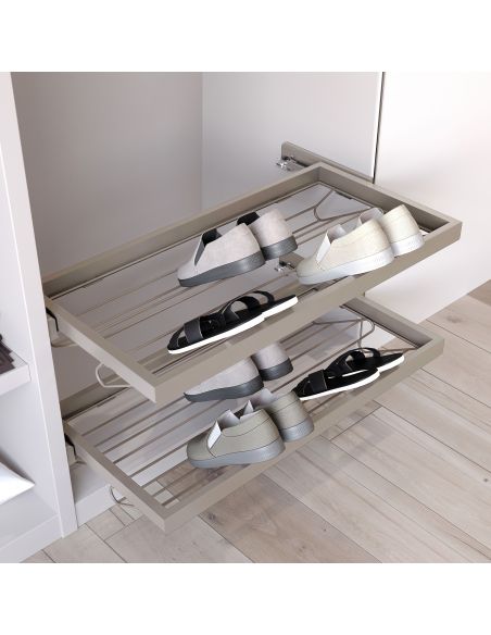 Emuca Kit di porta scarpe in metallo e telaio con guide a chiusura ammortizzata per armadio, regolabile, modulo 900 mm, Grigio