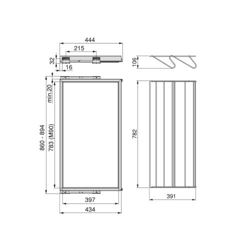 Emuca Kit di porta scarpe in metallo e telaio con guide a chiusura ammortizzata per armadio, regolabile, modulo 900 mm, Grigio