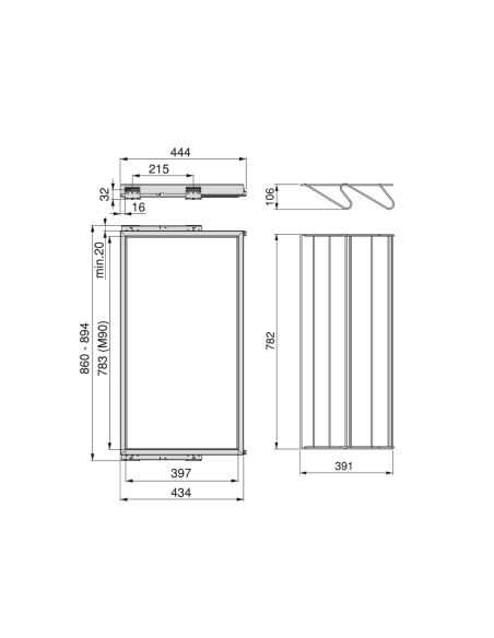 Emuca Kit di porta scarpe in metallo e telaio con guide a chiusura ammortizzata per armadio, regolabile, modulo 900 mm, Grigio