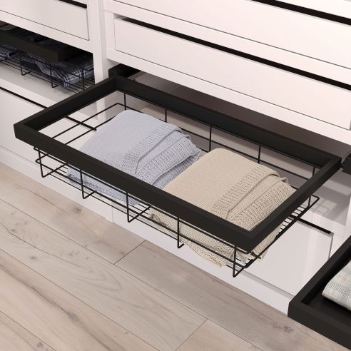 Emuca Kit di cestello in filo e telaio a scorrimento con chiusura ammortizzata per armadio, regolabile, modulo 600 mm, Nero