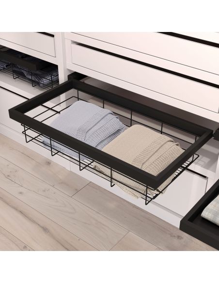 Emuca Kit di cestello in filo e telaio a scorrimento con chiusura ammortizzata per armadio, regolabile, modulo 600 mm, Nero