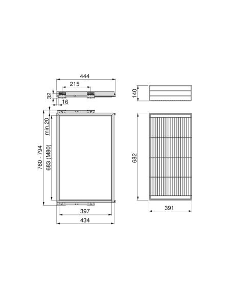 Emuca Kit di cestello in filo e telaio a scorrimento con chiusura ammortizzata per armadio, regolabile, modulo 800 mm, Nero