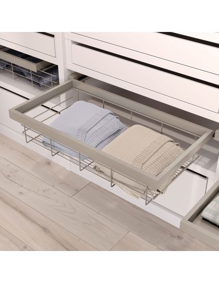 Emuca Kit di cestello in filo e telaio a scorrimento con chiusura ammortizzata per armadio, regolabile, modulo 900 mm, Grigio