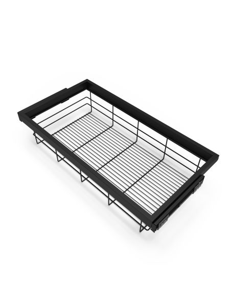 Emuca Kit di cestello in filo e telaio a scorrimento con chiusura ammortizzata per armadio, regolabile, modulo 900 mm, Nero