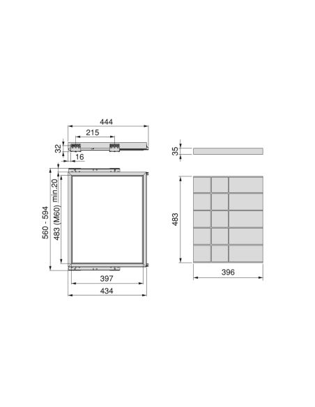 Emuca Kit di cassetto organizzatore e telaio a scorrimento con chiusura ammortizzata per armadio, regolabile, modulo 600 mm