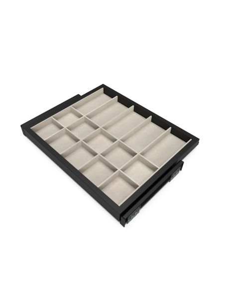 Emuca Kit di cassetto organizzatore e telaio a scorrimento con chiusura ammortizzata per armadio, regolabile, modulo 600mm, Nero
