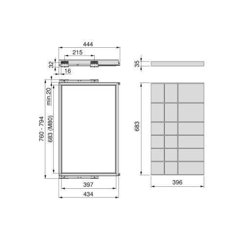 Emuca Kit di cassetto organizzatore e telaio a scorrimento con chiusura ammortizzata per armadio, regolabili, modulo 800 mm