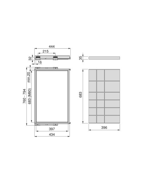 Emuca Kit di cassetto organizzatore e telaio a scorrimento con chiusura ammortizzata per armadio, regolabili, modulo 800 mm