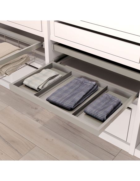 Emuca Kit di vassoio metallico e telaio a scorrimento con chiusura ammortizzata per armadio, regolabile, modulo 600 mm, Grigio
