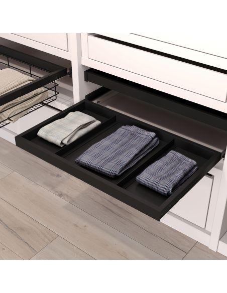 Emuca Kit di vassoio metallico e telaio a scorrimento con chiusura ammortizzata per armadio, regolabile, modulo 600 mm, Nero