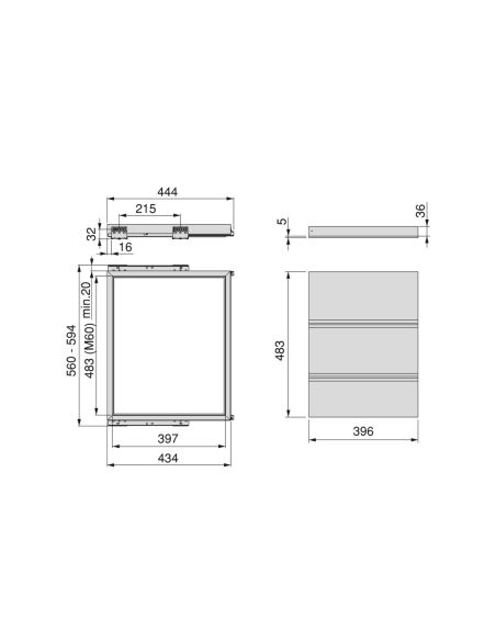Emuca Kit di vassoio metallico e telaio a scorrimento con chiusura ammortizzata per armadio, regolabile, modulo 600 mm, Nero