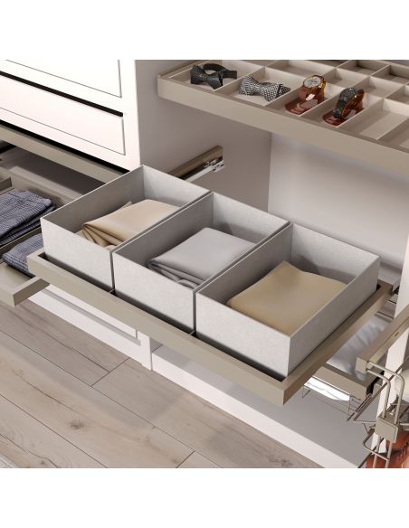 Emuca Kit di vassoio, 3 cestini organizzatori e telaio a scorrimento con chiusura ammortizzata per armadi, regolabile, modulo 90
