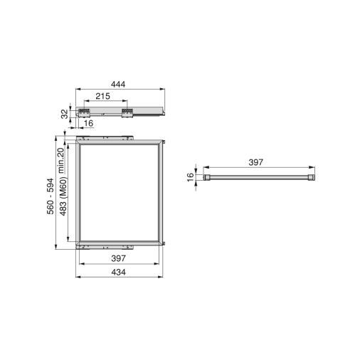 Emuca Kit di 7 aste portapantaloni e telaio a scorrimento Hack per armadi, chiusura ammortizzata, regolabile, modulo 600 mm