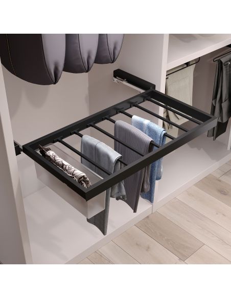 Emuca Kit di 7 aste portapantaloni e telaio a scorrimento con chiusura ammortizzata per armadi, regolabile, modulo 600 mm