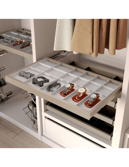Emuca Kit di cassetti organizzatori, vassoio e telaio a scorrimento con chiusura ammortizzata per armadi, regolabile, 90 cm