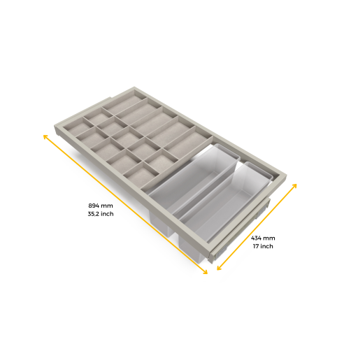 Emuca Kit di cassetti organizzatori, vassoio e telaio a scorrimento con chiusura ammortizzata per armadi, regolabile, 90 cm