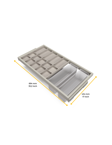 Emuca Kit di cassetti organizzatori, vassoio e telaio a scorrimento con chiusura ammortizzata per armadi, regolabile, 90 cm