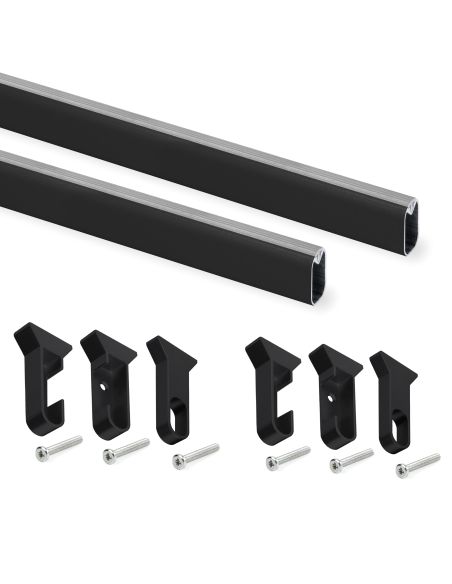 Emuca Lotto di 2 tubi appendiabiti per armadio Silk lunghezza 1,15 m con reggitubi, Alluminio e Tecnoplastica, Verniciato nero