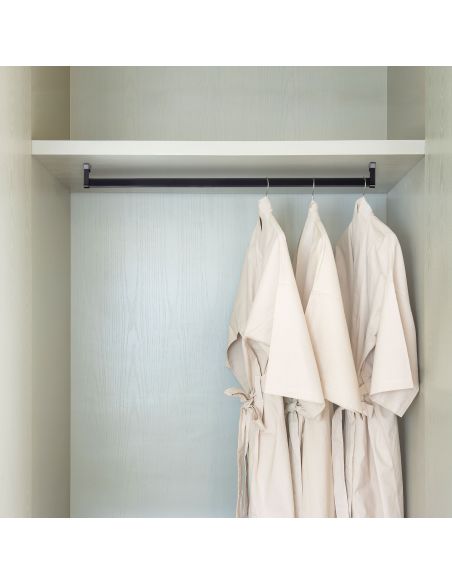 Emuca Lotto di 2 tubi appendiabiti per armadio Silk lunghezza 0,75 m con reggitubi, Alluminio e Tecnoplastica, Verniciato nero