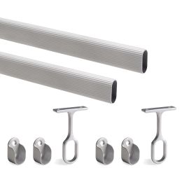 Emuca Kit tubo per armadio 30x15 mm alluminio, 1,15 m, Anodizzato opaco, Alluminio e Zama