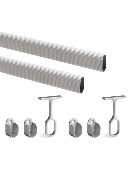 Emuca Kit tubo per armadio 30x15 mm alluminio, 1,15 m, Anodizzato opaco, Alluminio e Zama