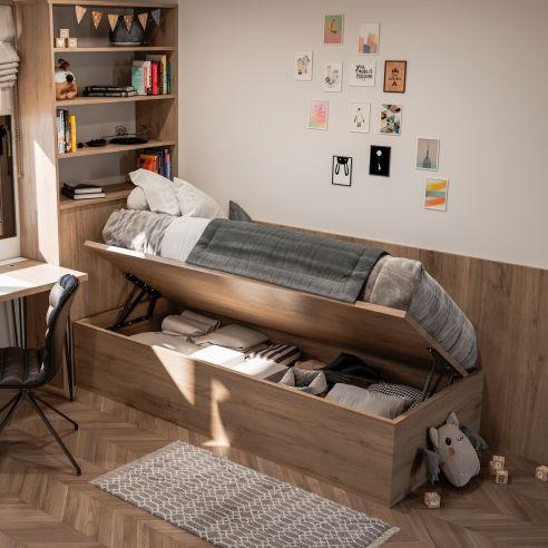 Emuca Set di meccanismi di sollevamento per letto canapè, apertura laterale, per letti da 90 cm, Acciaio, Verniciato nero